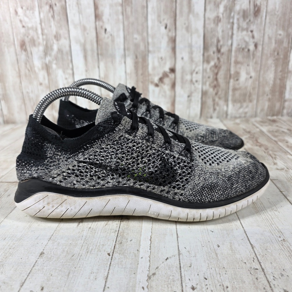 Nike Free RN Flyknit 2018 Womens Running Shoes Black White 942839-101 Size 9